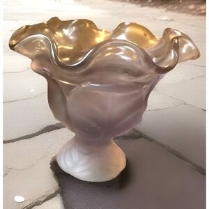 Viking Lilac Frosted Epic Cabbage Leaf Glass Pedestal Compote Candy Dish
